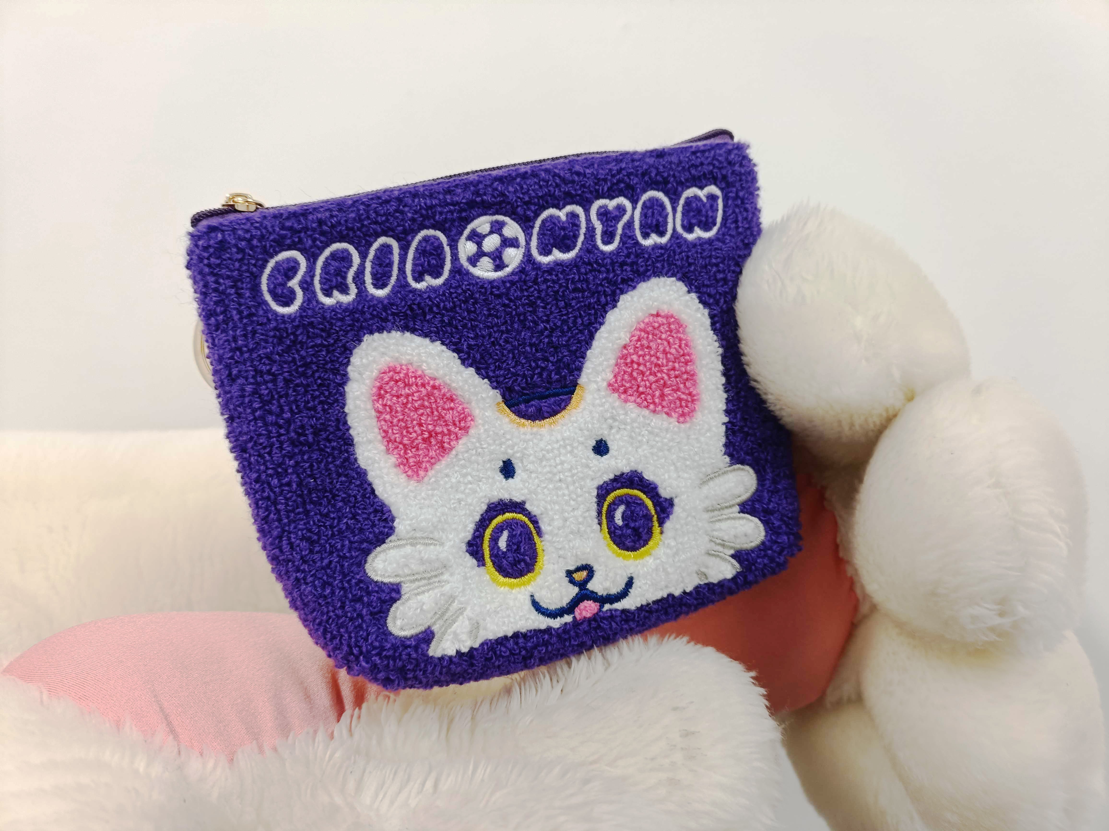Chenille Embroidery Mini Pouch (Clear Nyan)